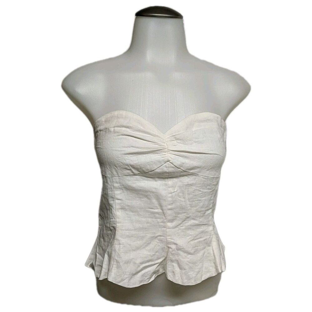 Kourt Top Women Medium Linen Blend Strapless Shirred Heart shaped Y2K White M